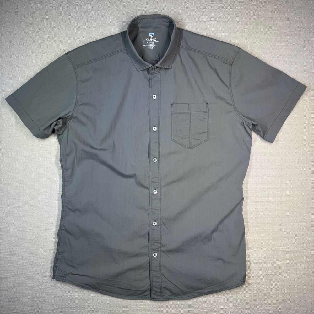 Kuhl Mens Short Sleeve Tapered Fit  Button Up Shirt Gray Size Large